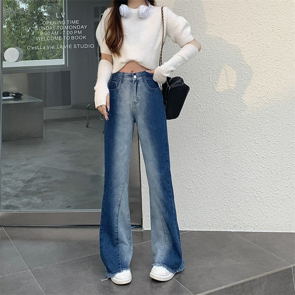 Gradient Jeans for Women, Wide Legs Jeans Pants for Women, Long Pants Jeans